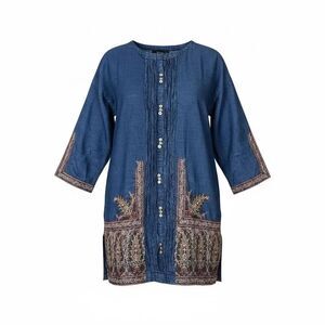 Khaadi Women Blue Embroidered Kurta/Kurti Indian Tunic Size 12 Dress Pakistan